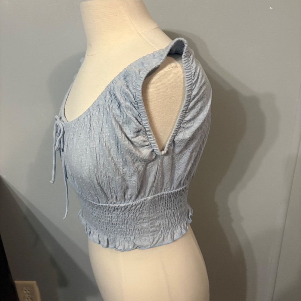 Billabong Getaway Light Blue Crop Top, Rounded Neck, Tied Bow (Women's‎ Large) - Picture 3 of 5